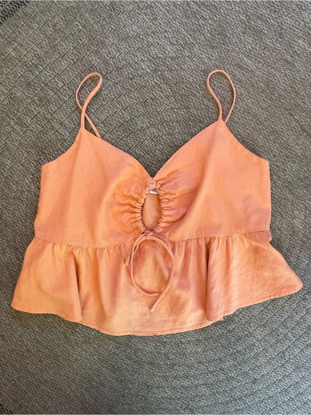 orange keyhole babydoll camisole top with adjustable straps & ruched peplum hem